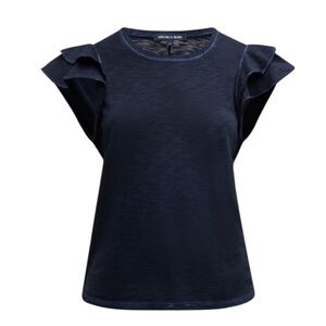 Veronica Beard Akeela Ruffle Sleeve Tee Navy size Large